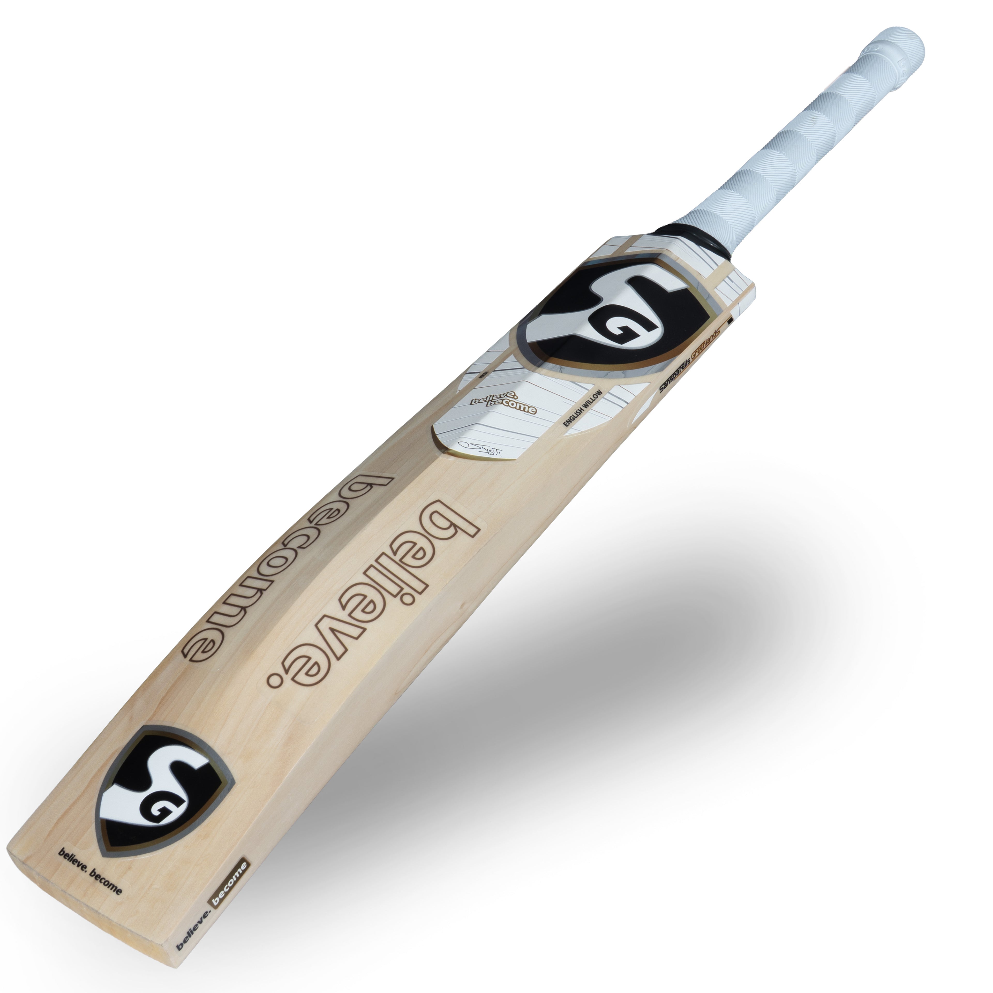 SG Smriti Edition professional-grade women's cricket bat, handle and grip detail close up back view