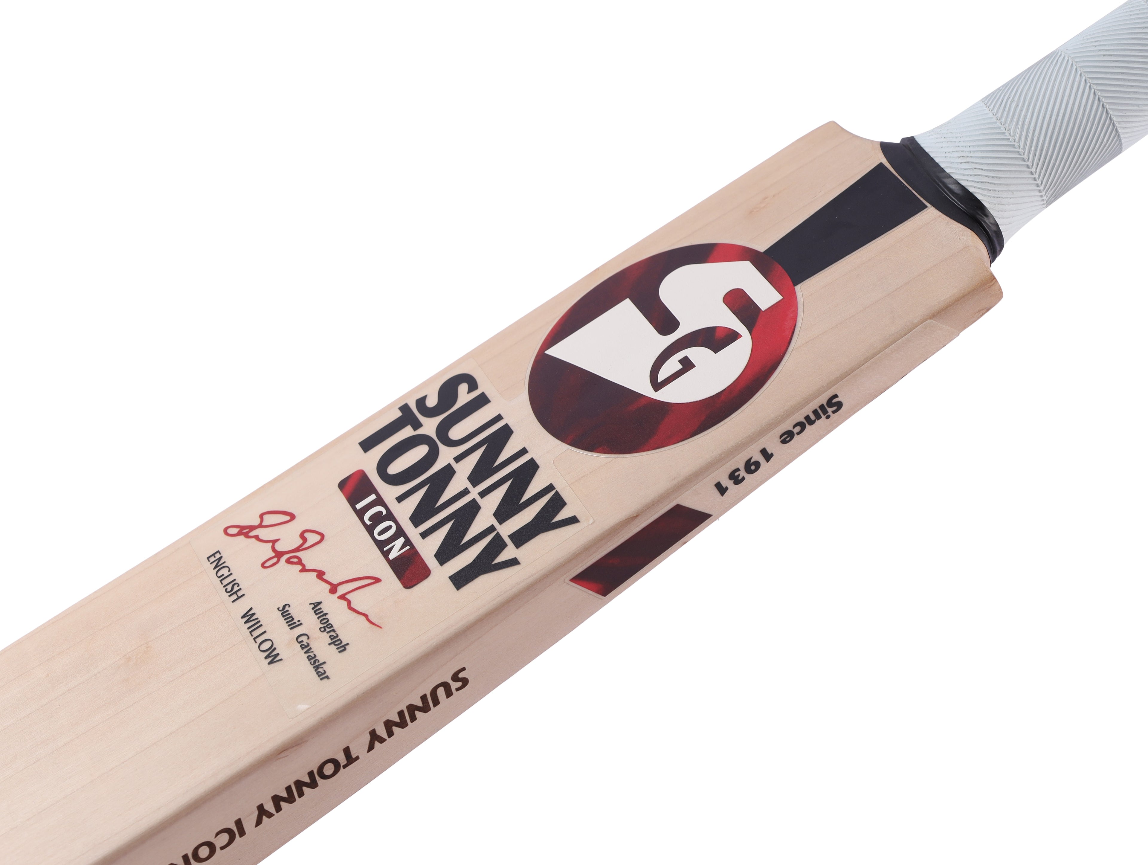 SG Sunny Tonny Icon Grade 3 English Willow cricket bat front view close up