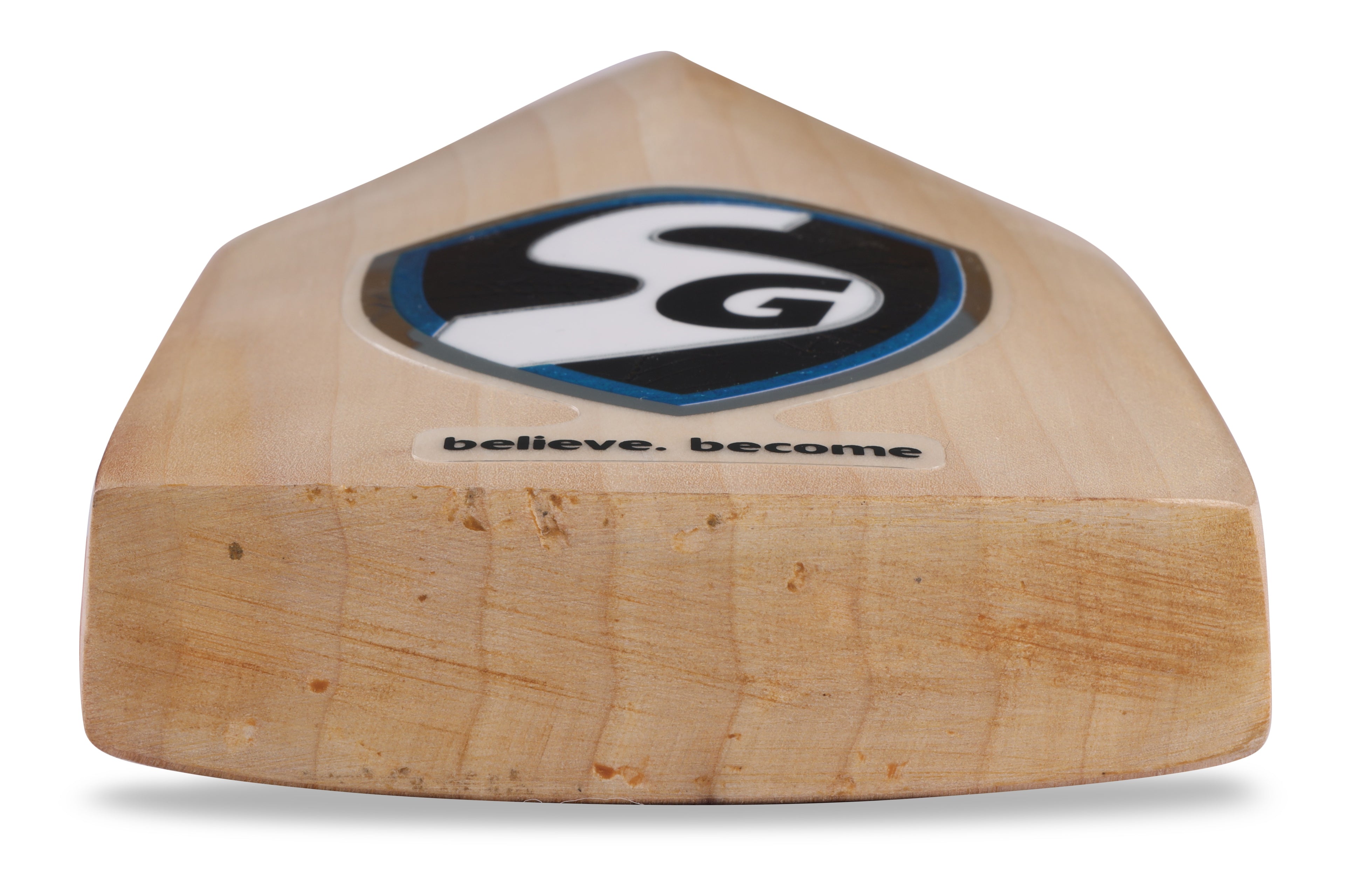 SG RP 17 bat showing STR8BAT sensor technology and traditional shaping, bottom toe view